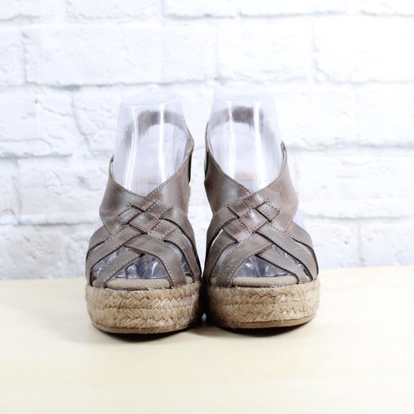 Kanna Brown Leather Jute Espadrille Ankle Strap Wedge Sandals US 6.5 - Picture 4 of 9